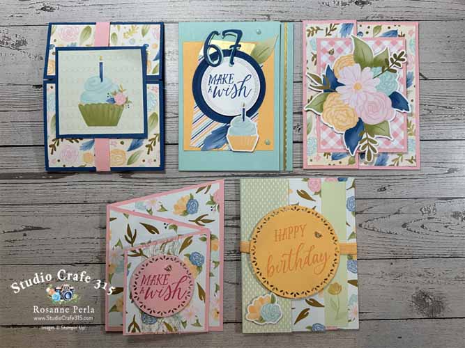 First Card Club for 2025 is 5 beautiful Birthday cards that you will create with all of the materials provided. This class includes all of the paper products, a pdf tutorial and a private YouTube class video. 